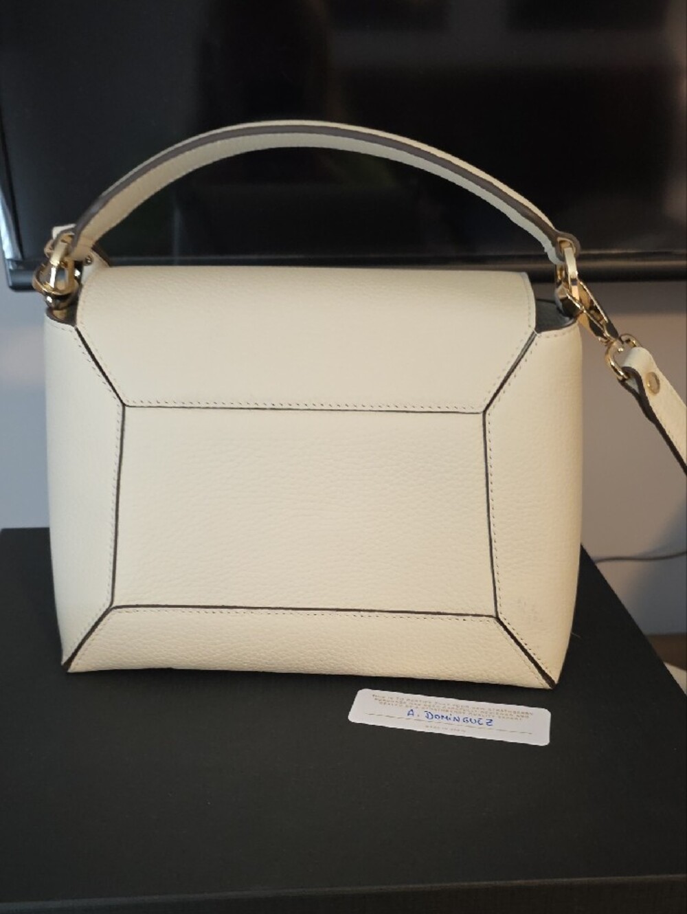 Strathberry Mosaic Vanilla Leather Top-Handle Satchel with Gold Hardware - Picture 5 of 6